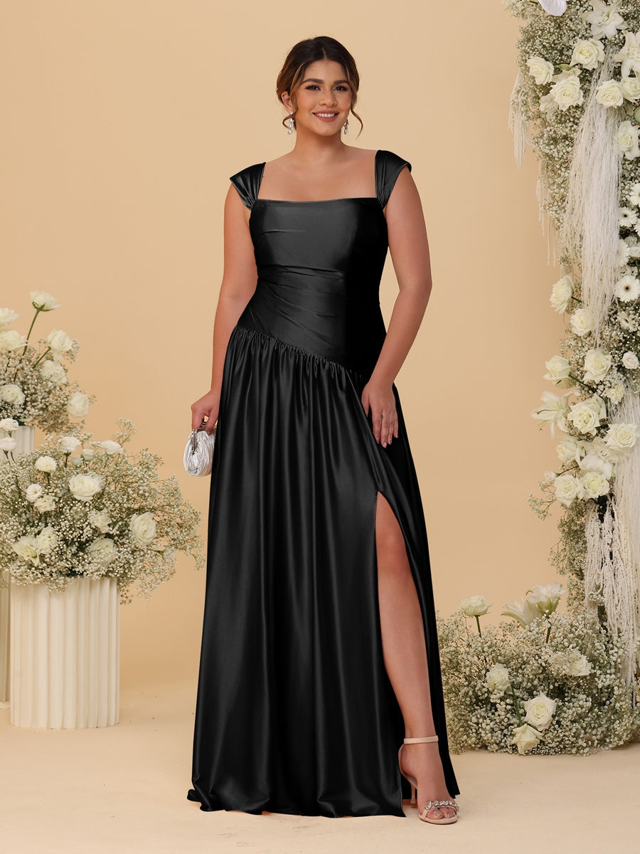 A-Line/Princess Off-the-Shoulder Plus Size Bridesmaid Dresses With Side Slit & Pleats