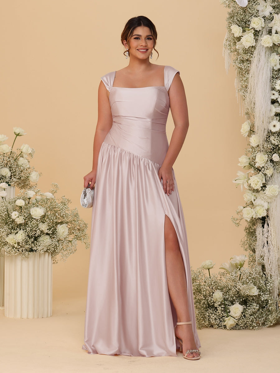 A-Line/Princess Off-the-Shoulder Plus Size Bridesmaid Dresses With Side Slit & Pleats