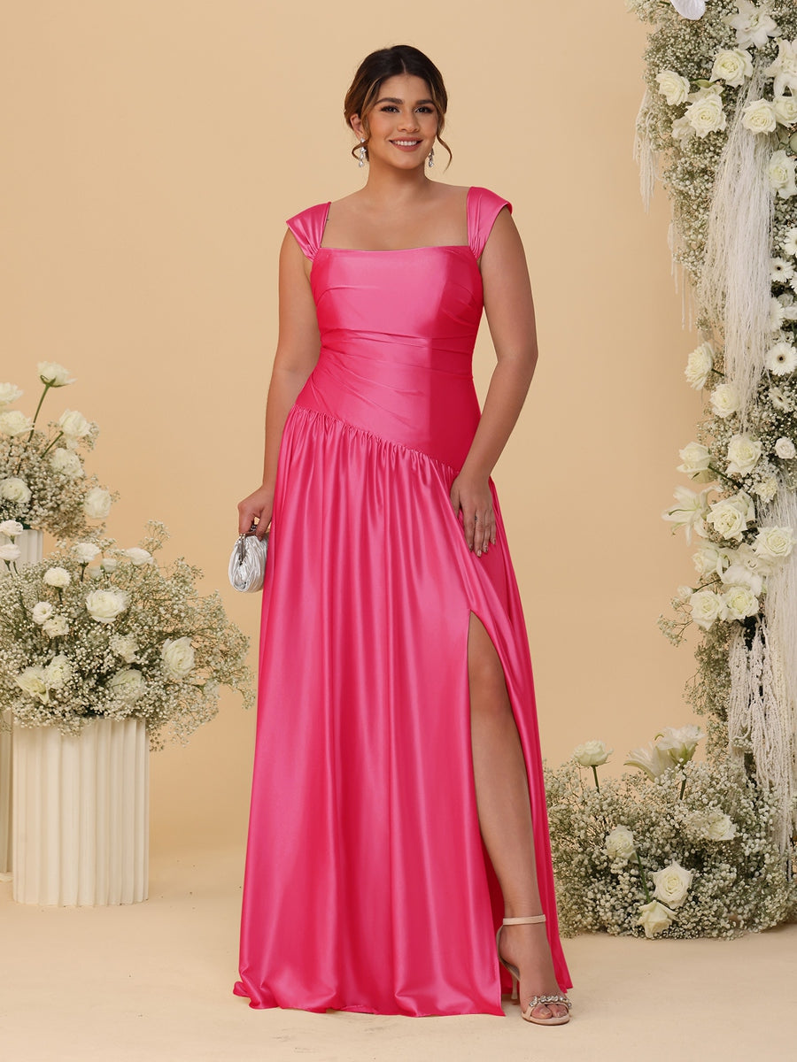 A-Line/Princess Off-the-Shoulder Plus Size Bridesmaid Dresses With Side Slit & Pleats