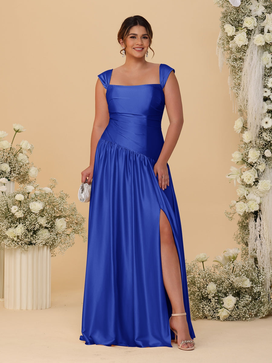 A-Line/Princess Off-the-Shoulder Plus Size Bridesmaid Dresses With Side Slit & Pleats