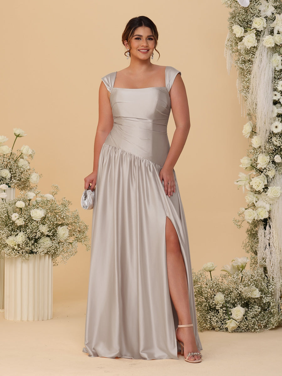 A-Line/Princess Off-the-Shoulder Plus Size Bridesmaid Dresses With Side Slit & Pleats