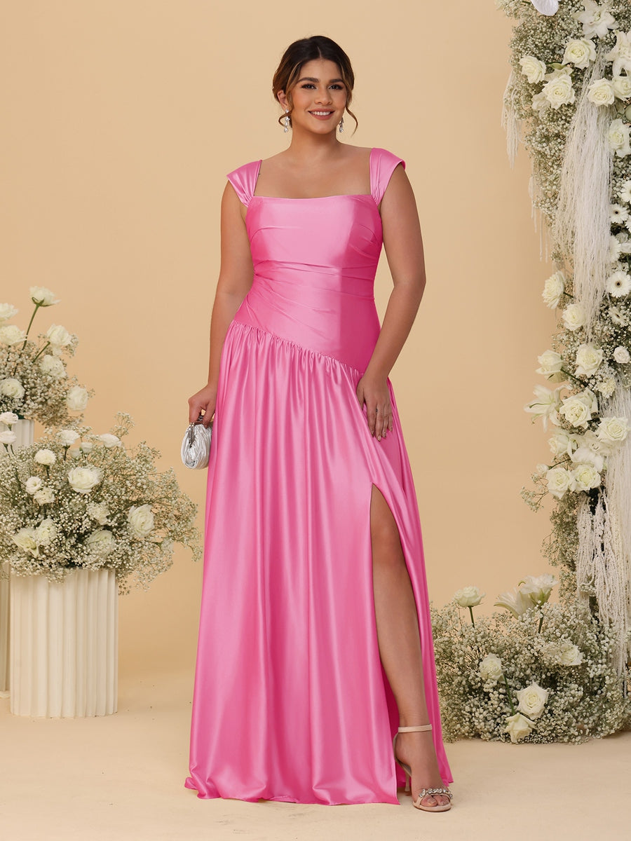 A-Line/Princess Off-the-Shoulder Plus Size Bridesmaid Dresses With Side Slit & Pleats