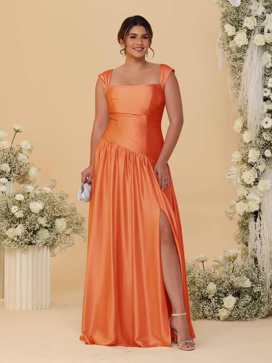 A-Line/Princess Off-the-Shoulder Plus Size Bridesmaid Dresses With Side Slit & Pleats
