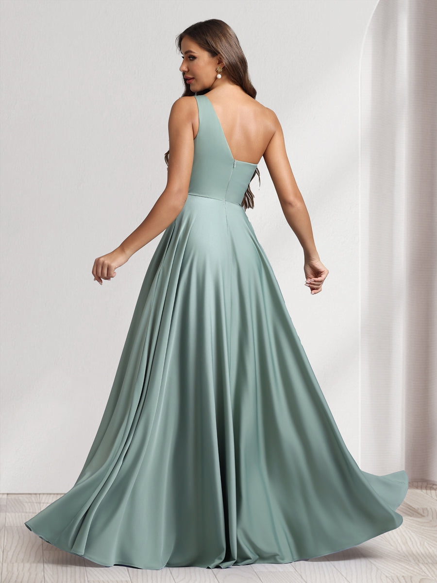 A-Line/Princess One-Shoulder Floor-Length Bridesmaid Dresses With Pockets
