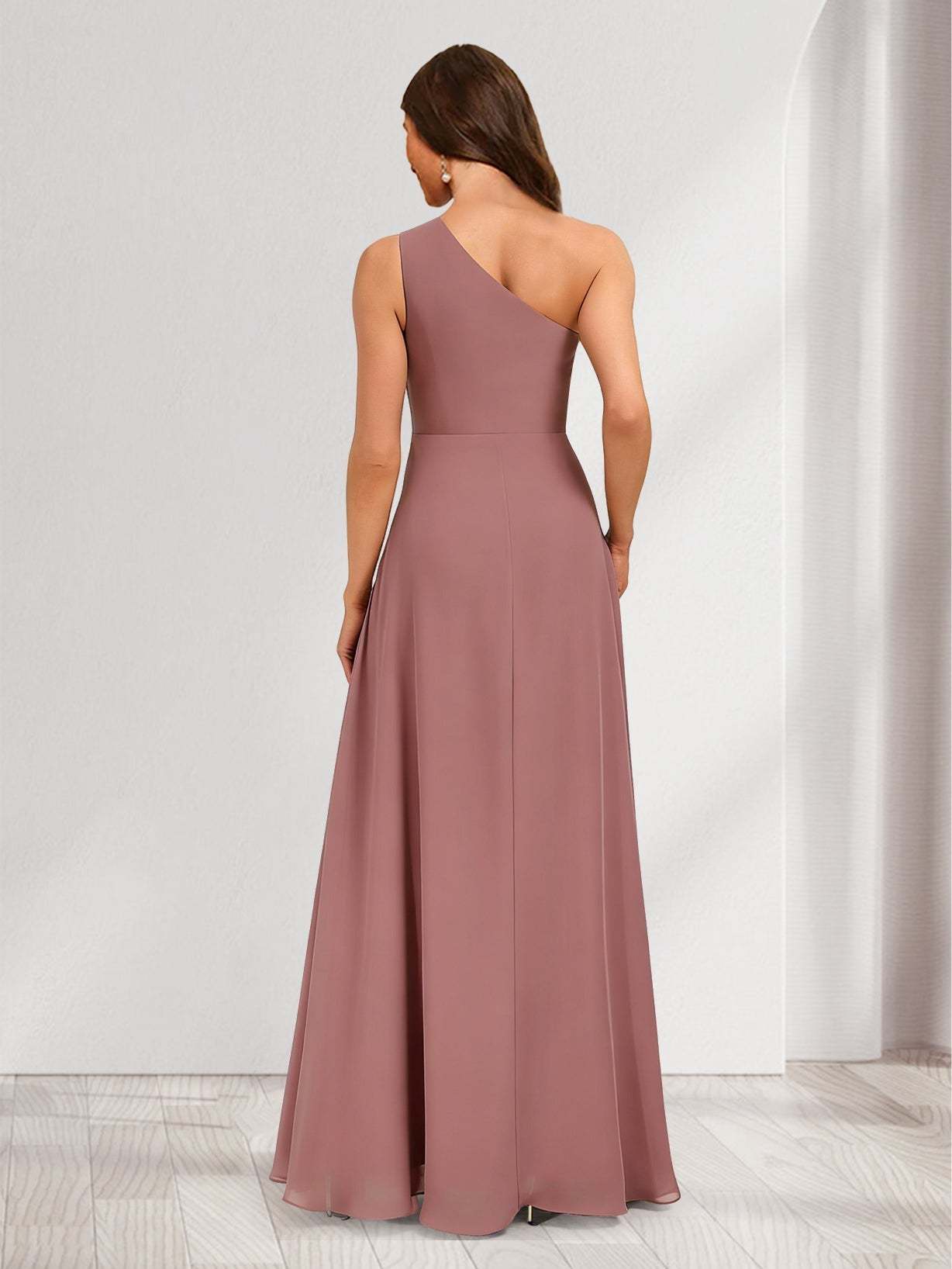 A-Line/Princess One-Shoulder Floor-Length Bridesmaid Dresses With Ruffles & Split Side