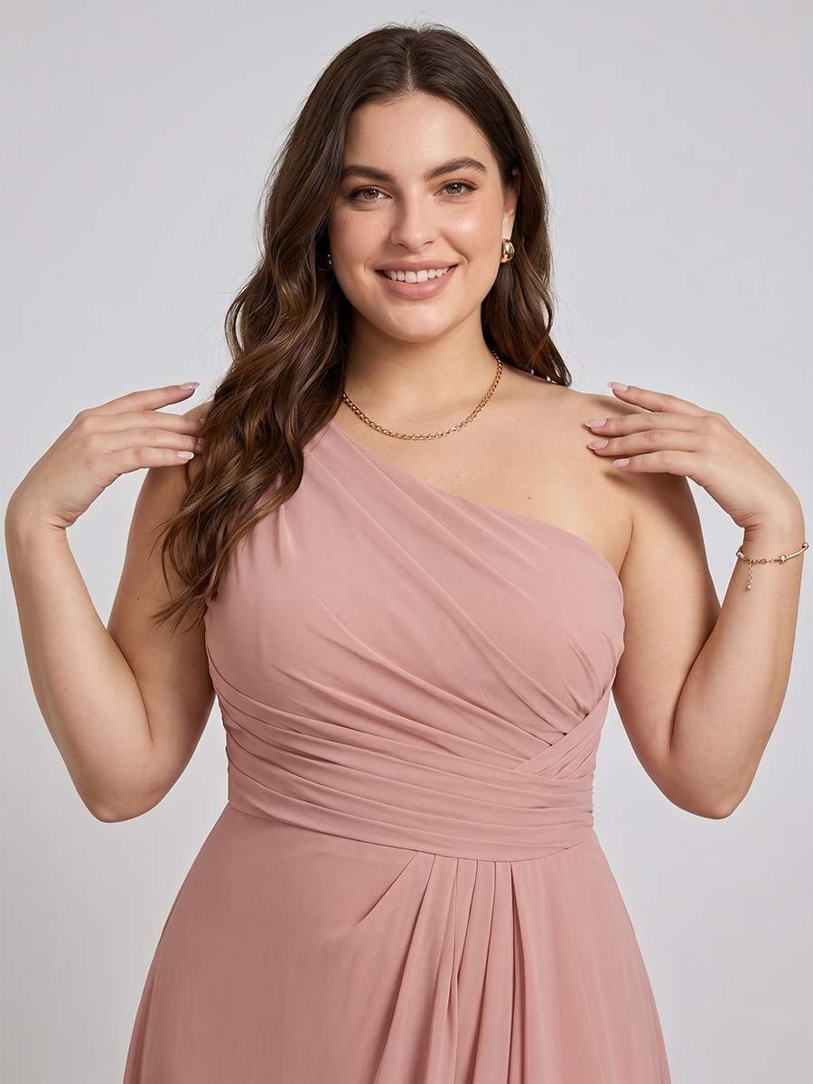 A-Line/Princess One-Shoulder Long Plus Size Bridesmaid Dresses with Split Side & Ruched