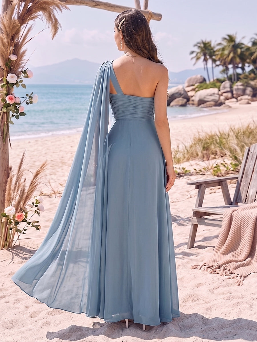 A-Line/Princess One-Shoulder Sleeveless Floor-Length Bridesmaid Dresses With Pleats & Ruffles