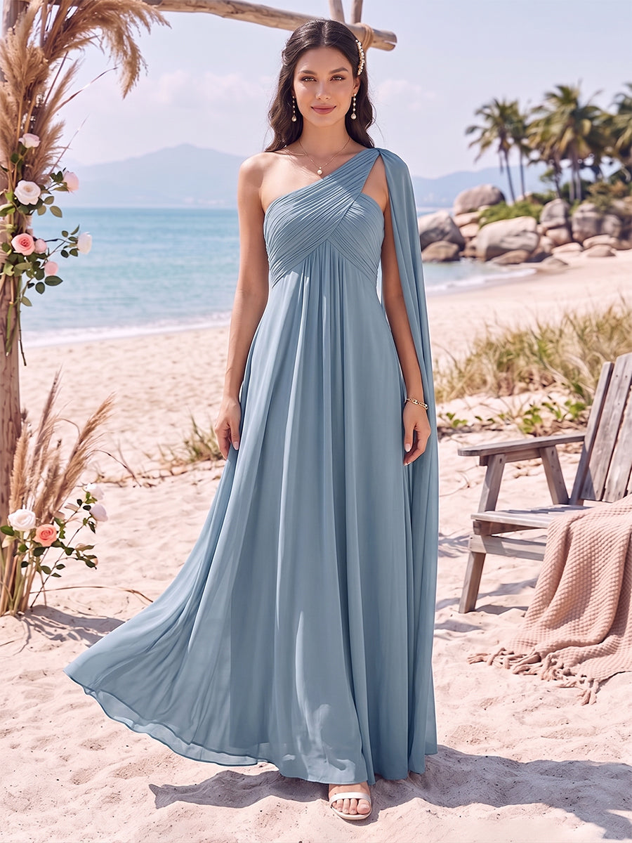 A-Line/Princess One-Shoulder Sleeveless Floor-Length Bridesmaid Dresses With Pleats & Ruffles