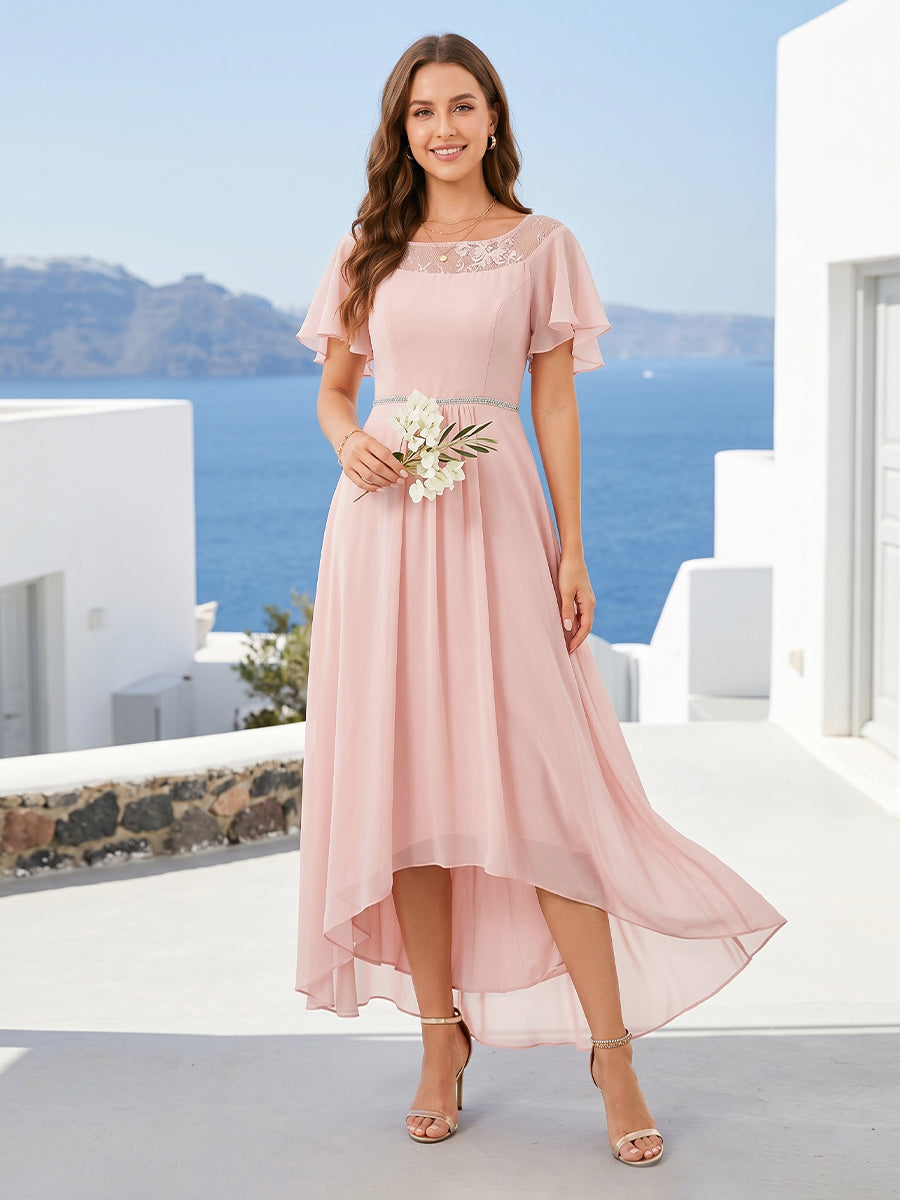 A-Line/Princess Scoop Asymmetrical Bridesmaid Dresses With Ruffles