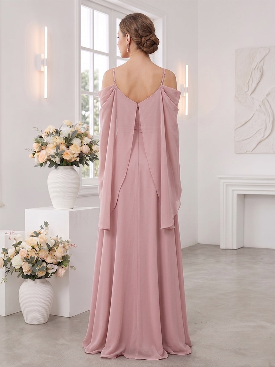 A-Line/Princess Spaghetti Straps Cap Sleeves Floor-Length Bridesmaid Dresses with Ruched