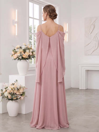 A-Line/Princess Spaghetti Straps Cap Sleeves Floor-Length Bridesmaid Dresses with Ruched