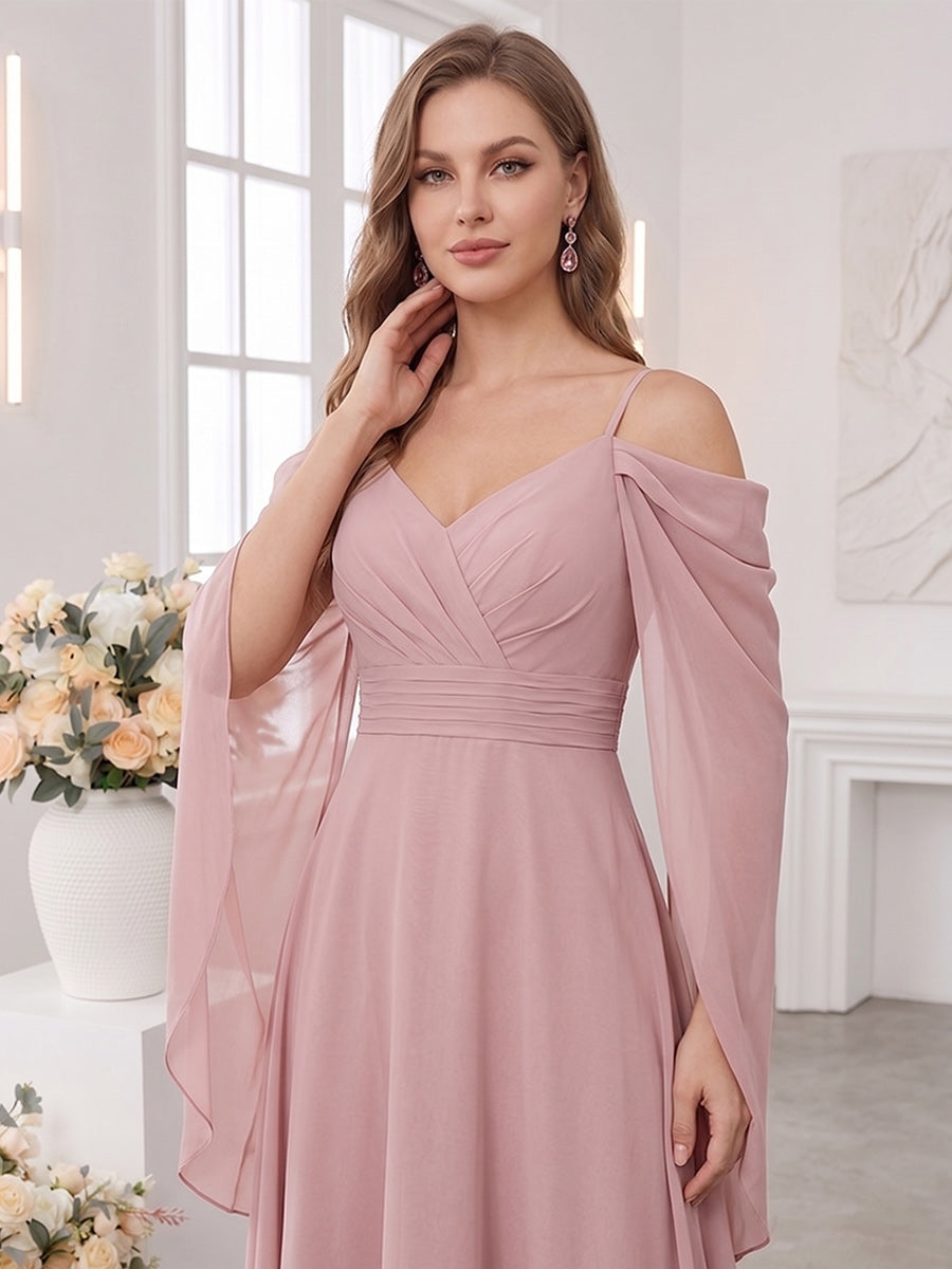 A-Line/Princess Spaghetti Straps Cap Sleeves Floor-Length Bridesmaid Dresses with Ruched
