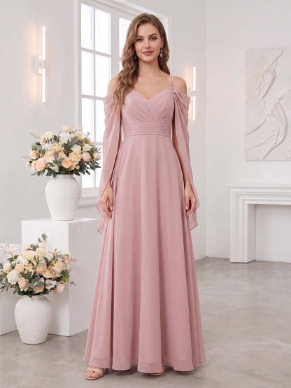 A-Line/Princess Spaghetti Straps Cap Sleeves Floor-Length Bridesmaid Dresses with Ruched
