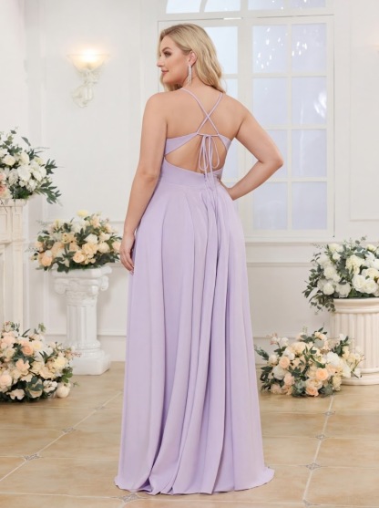 A-Line/Princess Spaghetti Straps Long Plus Size Wedding Party Dresses with Split Side