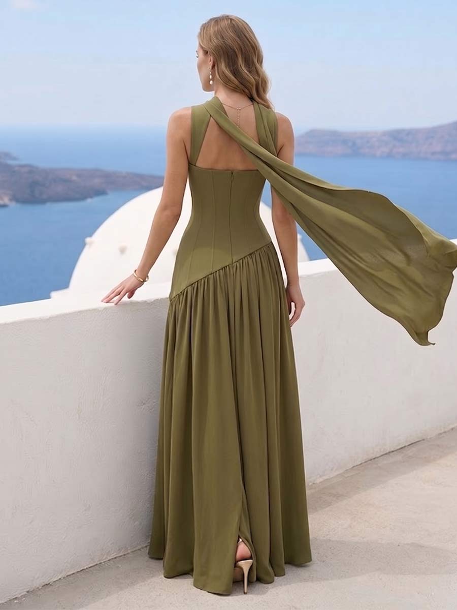A-Line/Princess Square Neck Sleeveless Floor-Length Bridesmaid Dresses with Split Side & Pleats