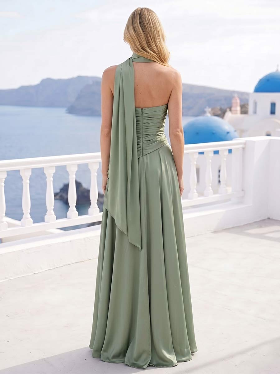 A-Line/Princess Strapless Sleeveless Floor-Length Bridesmaid Dresses with Scarf & Ruched