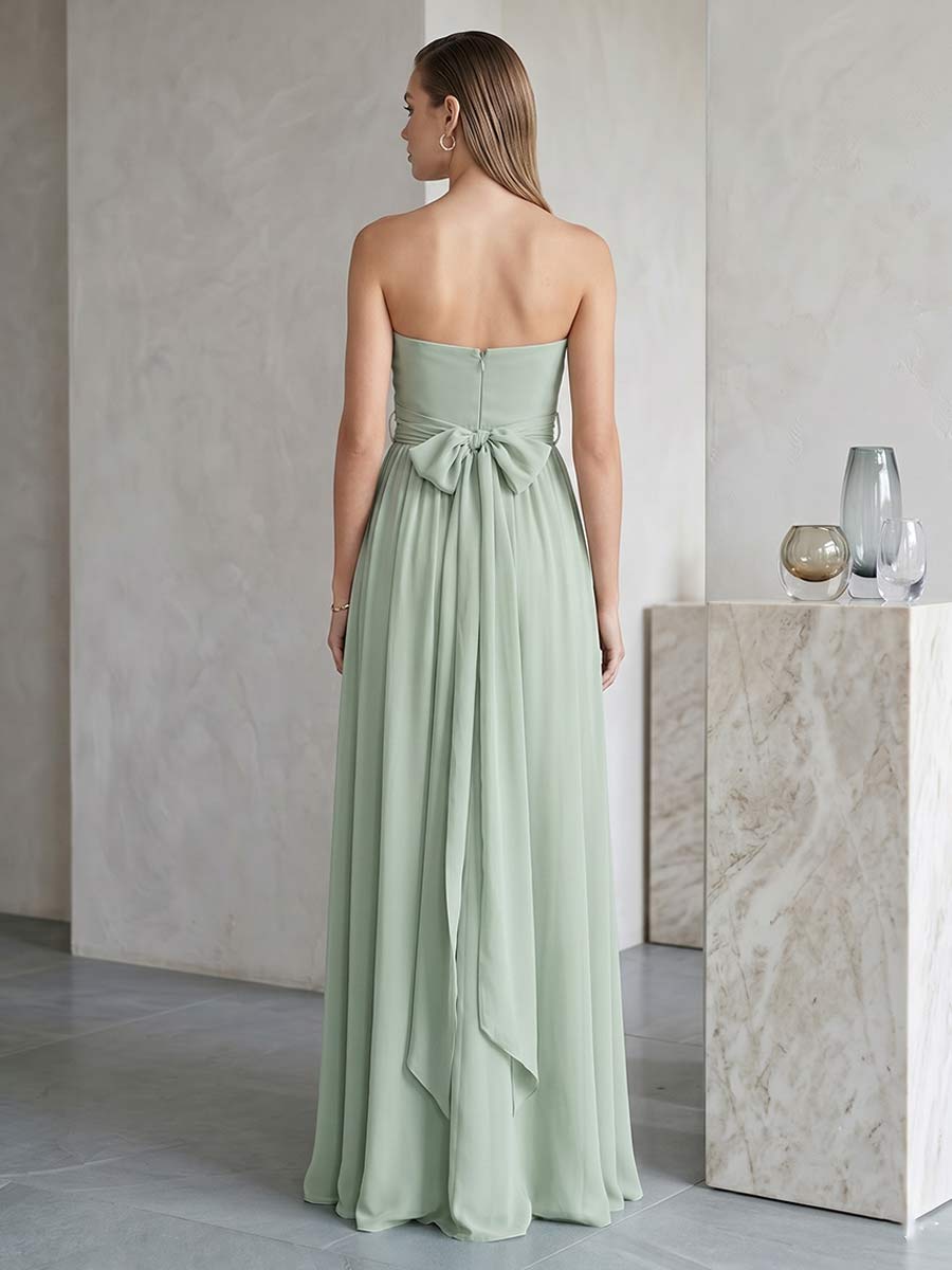A-Line/Princess Strapless Sleeveless Floor-Length Bridesmaid Dresses with Split Side & Ruched