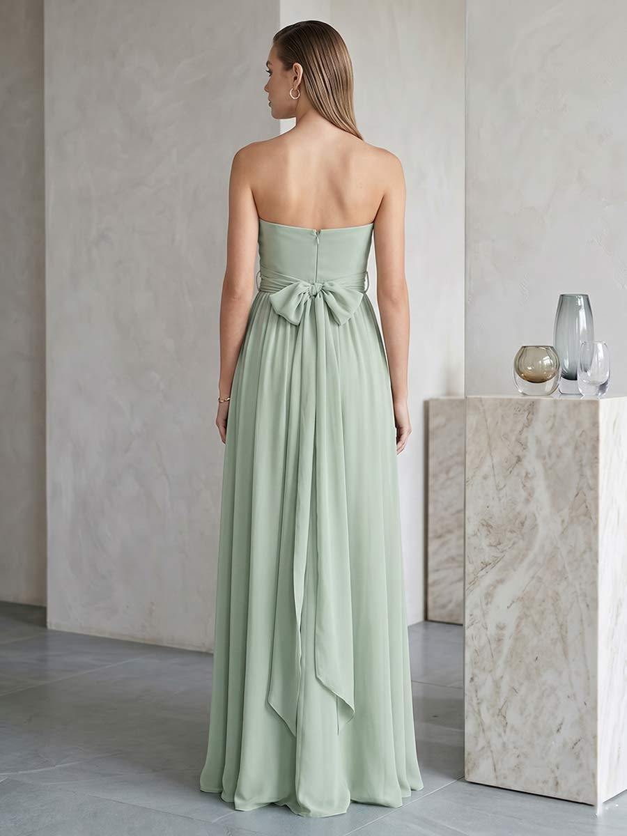 A-Line/Princess Strapless Sleeveless Floor-Length Bridesmaid Dresses with Split Side & Ruched