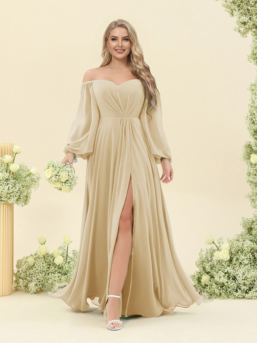 A-Line/Princess Sweetheart Floor-Length Long Plus Size Bridesmaid Dresses with Split Side & Ruffles