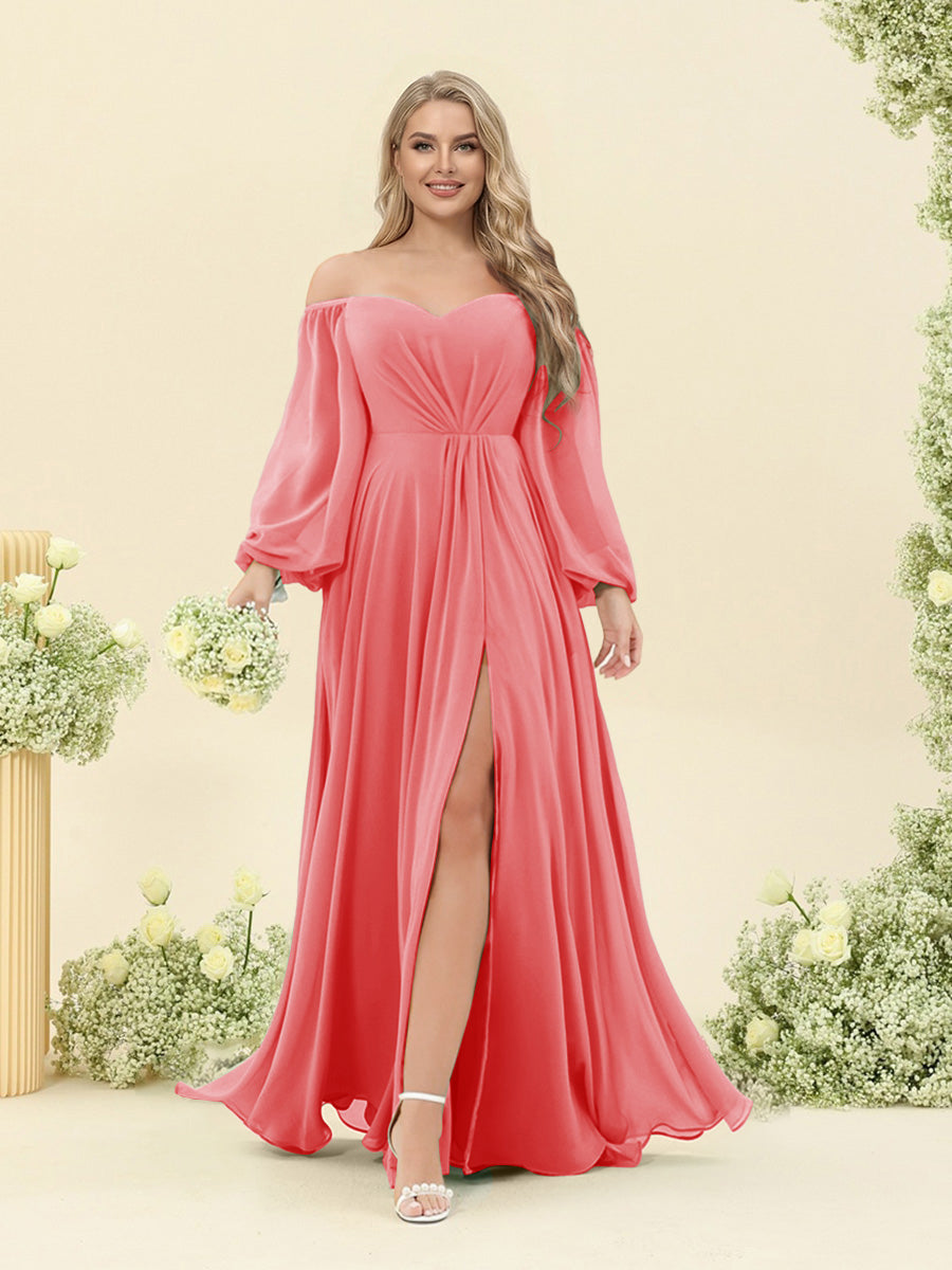 A-Line/Princess Sweetheart Floor-Length Long Plus Size Bridesmaid Dresses with Split Side & Ruffles