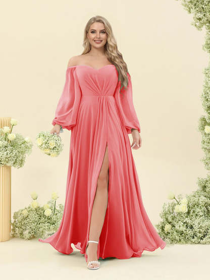 A-Line/Princess Sweetheart Floor-Length Long Plus Size Bridesmaid Dresses with Split Side & Ruffles