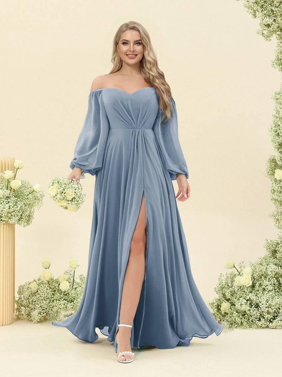 A-Line/Princess Sweetheart Floor-Length Long Plus Size Bridesmaid Dresses with Split Side & Ruffles