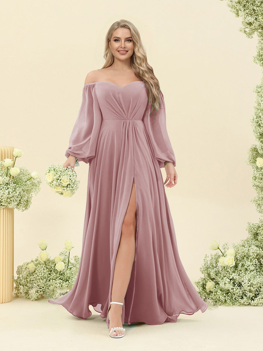 A-Line/Princess Sweetheart Floor-Length Long Plus Size Bridesmaid Dresses with Split Side & Ruffles