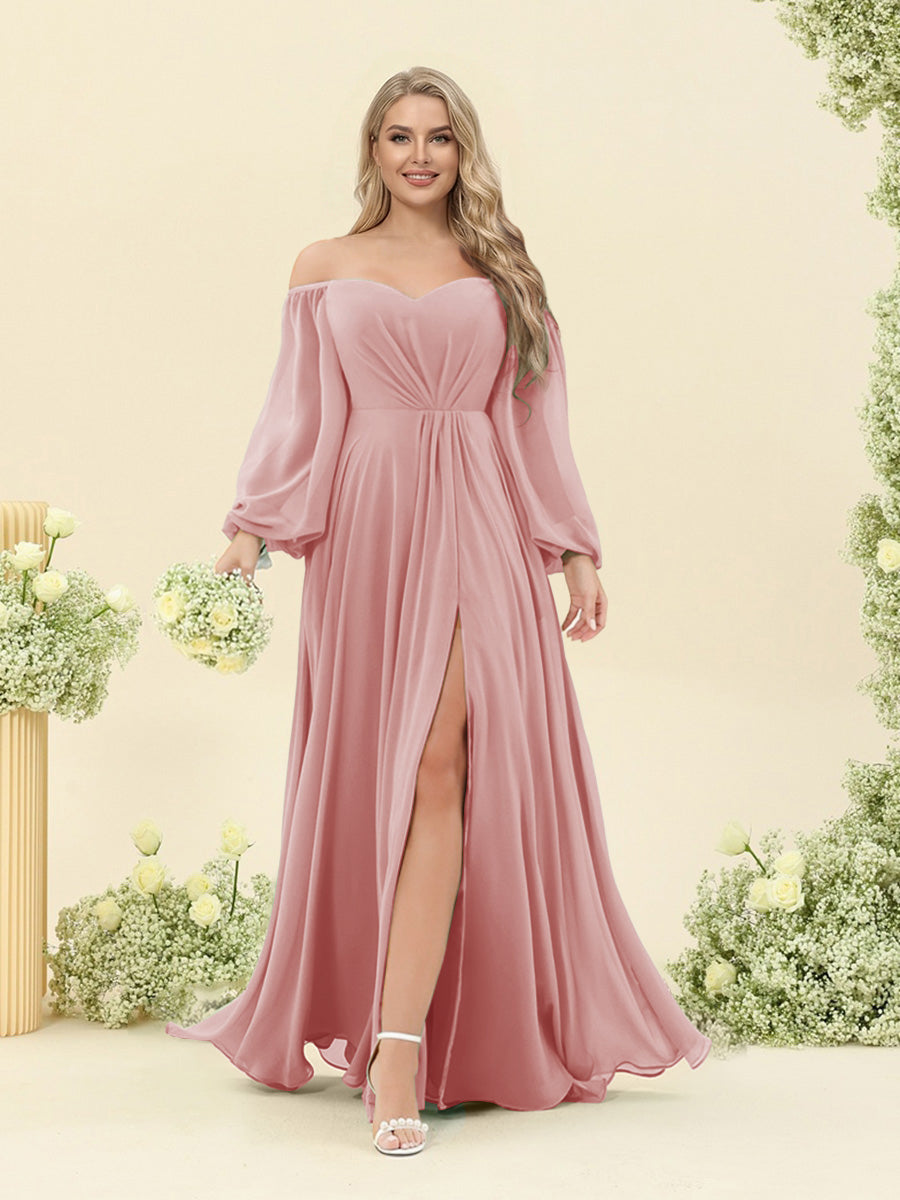 A-Line/Princess Sweetheart Floor-Length Long Plus Size Bridesmaid Dresses with Split Side & Ruffles