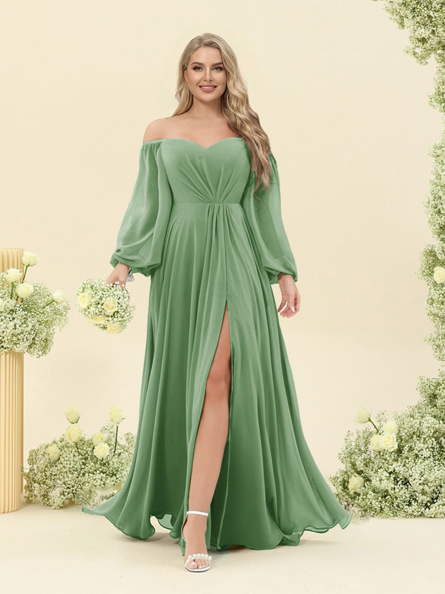 A-Line/Princess Sweetheart Floor-Length Long Plus Size Bridesmaid Dresses with Split Side & Ruffles
