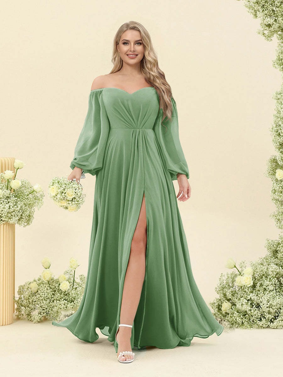 A-Line/Princess Sweetheart Floor-Length Long Plus Size Bridesmaid Dresses with Split Side & Ruffles