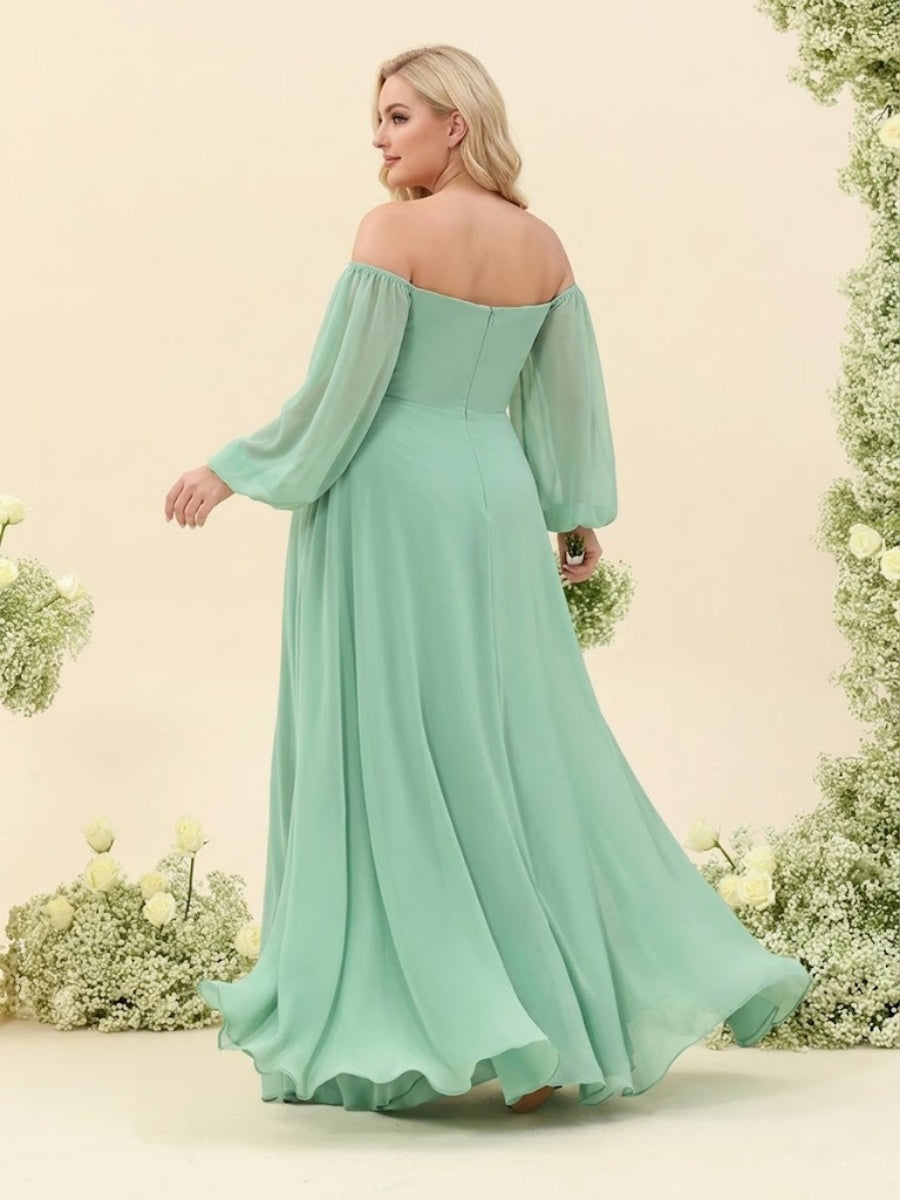 A-Line/Princess Sweetheart Floor-Length Long Plus Size Bridesmaid Dresses with Split Side & Ruffles