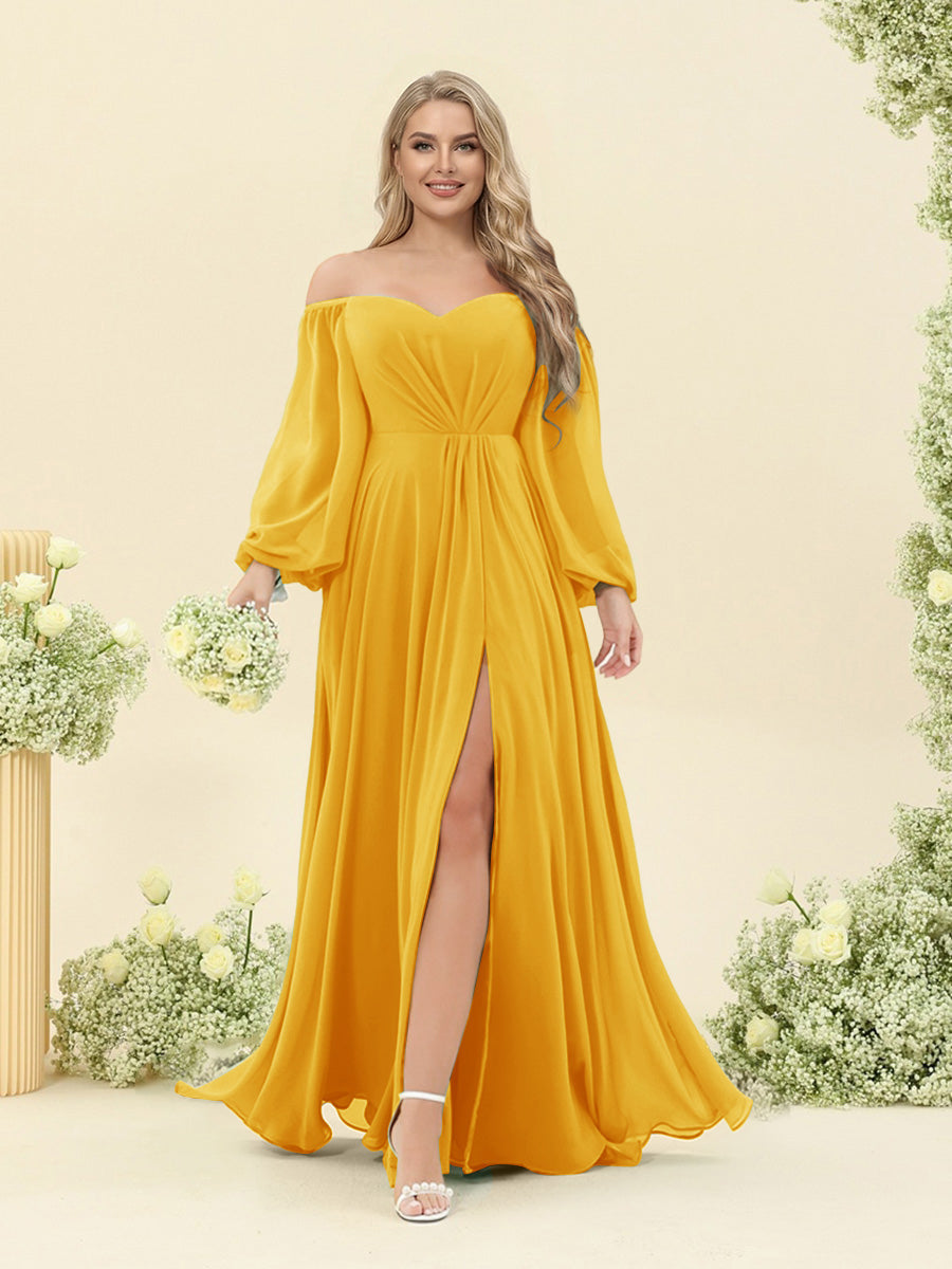 A-Line/Princess Sweetheart Floor-Length Long Plus Size Bridesmaid Dresses with Split Side & Ruffles