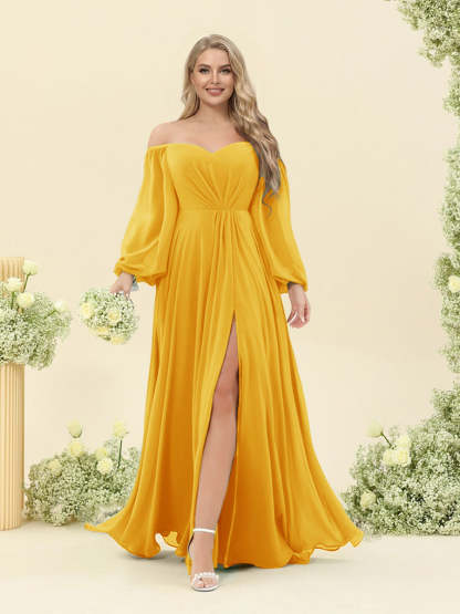 A-Line/Princess Sweetheart Floor-Length Long Plus Size Bridesmaid Dresses with Split Side & Ruffles