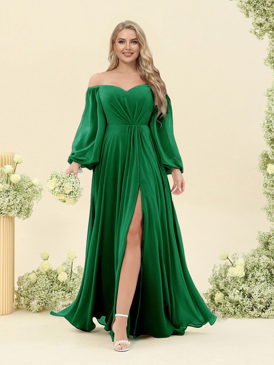 A-Line/Princess Sweetheart Floor-Length Long Plus Size Bridesmaid Dresses with Split Side & Ruffles