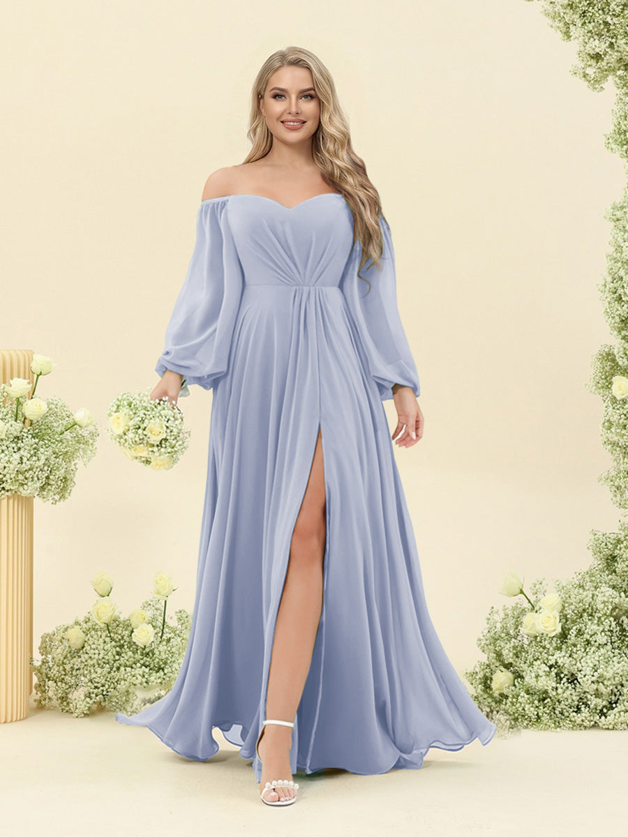 A-Line/Princess Sweetheart Floor-Length Long Plus Size Bridesmaid Dresses with Split Side & Ruffles