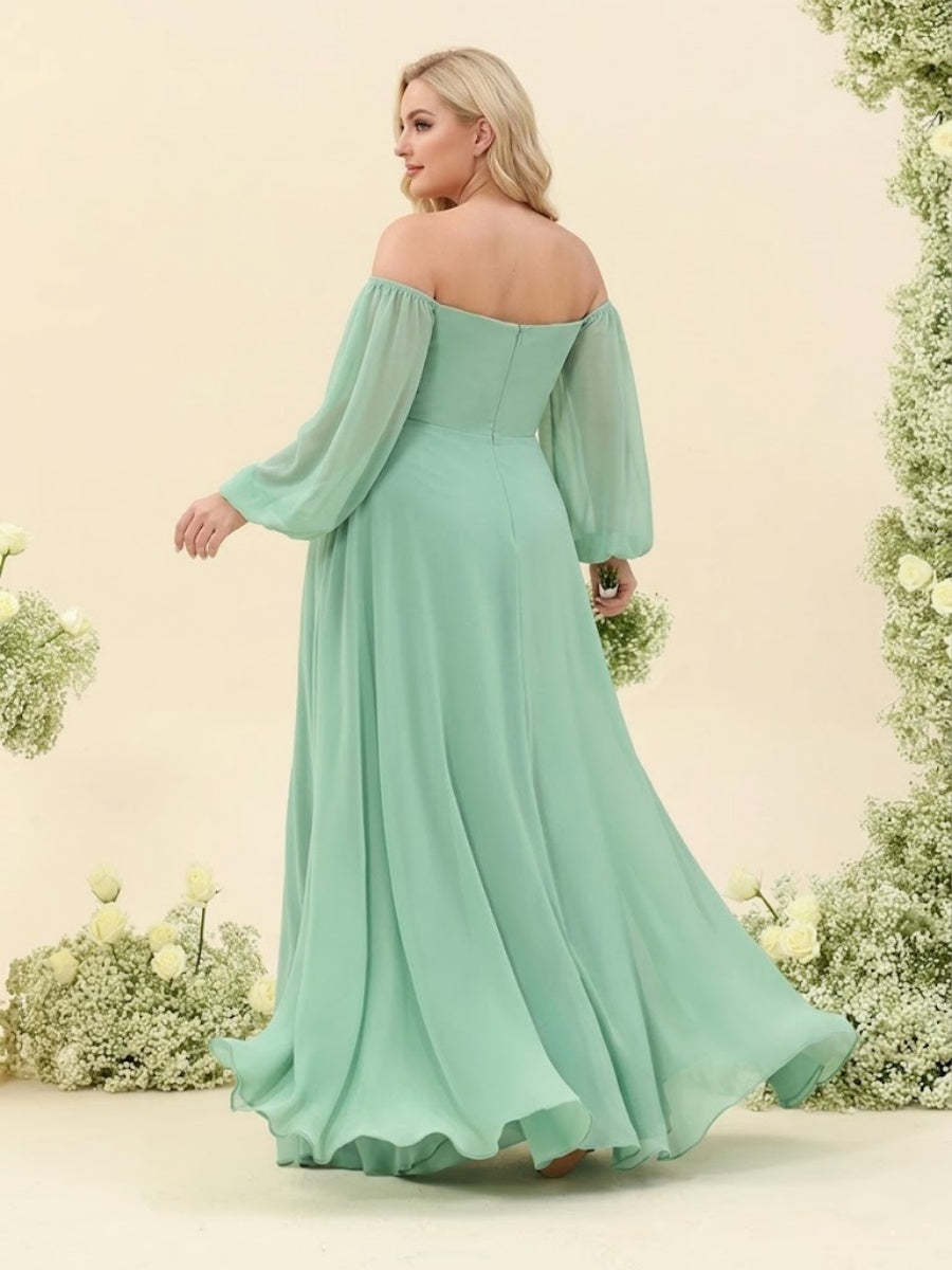 A-Line/Princess Sweetheart Floor-Length Long Plus Size Bridesmaid Dresses with Split Side & Ruffles