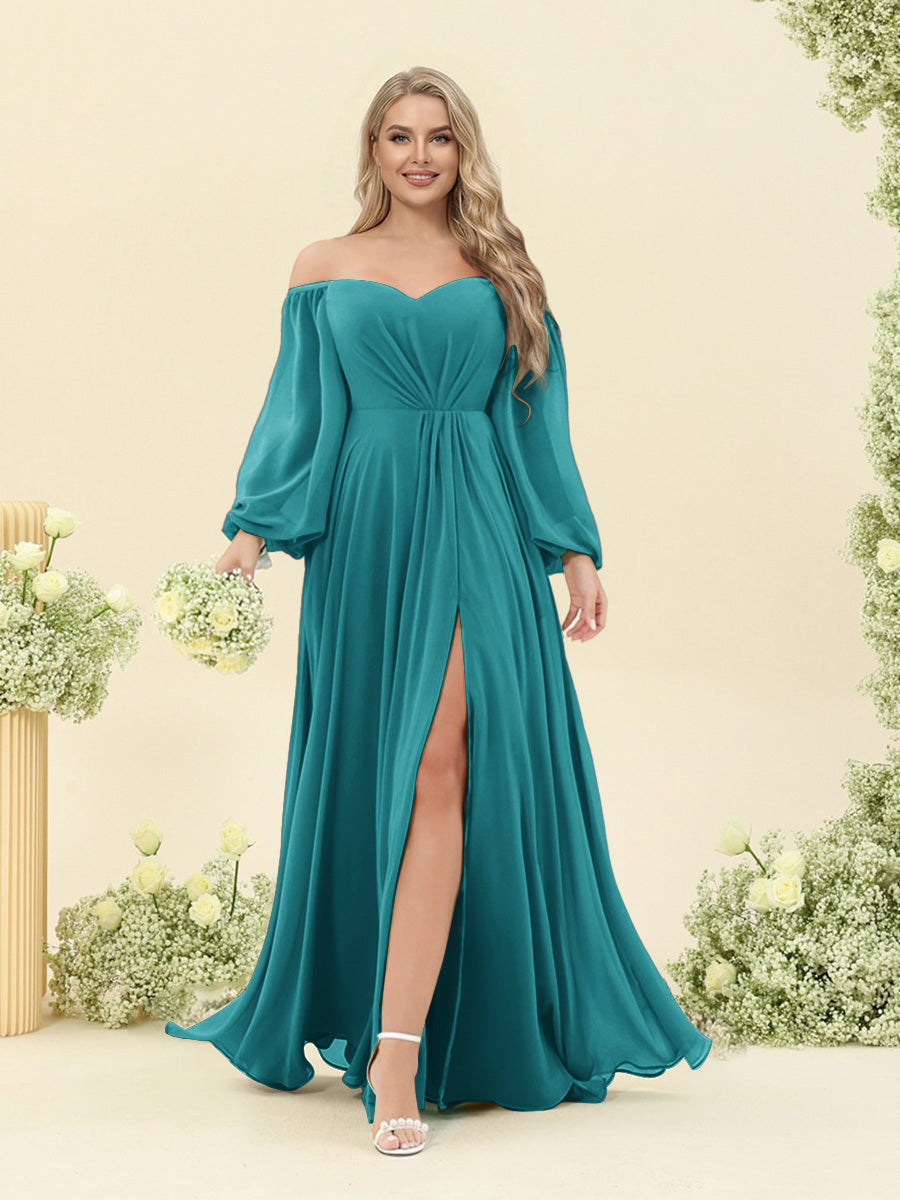 A-Line/Princess Sweetheart Floor-Length Long Plus Size Bridesmaid Dresses with Split Side & Ruffles
