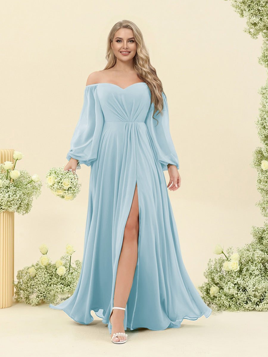 A-Line/Princess Sweetheart Floor-Length Long Plus Size Bridesmaid Dresses with Split Side & Ruffles