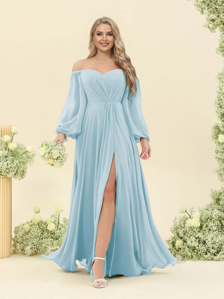 A-Line/Princess Sweetheart Floor-Length Long Plus Size Bridesmaid Dresses with Split Side & Ruffles