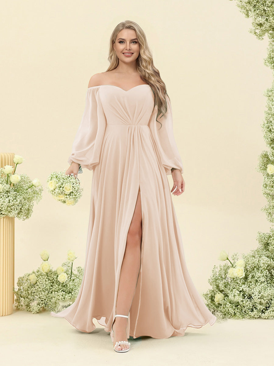 A-Line/Princess Sweetheart Floor-Length Long Plus Size Bridesmaid Dresses with Split Side & Ruffles