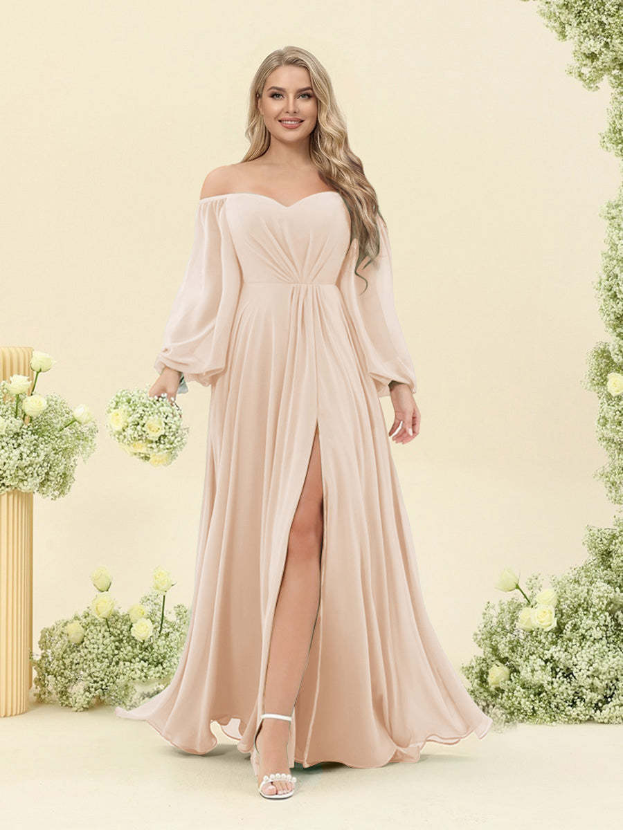 A-Line/Princess Sweetheart Floor-Length Long Plus Size Bridesmaid Dresses with Split Side & Ruffles