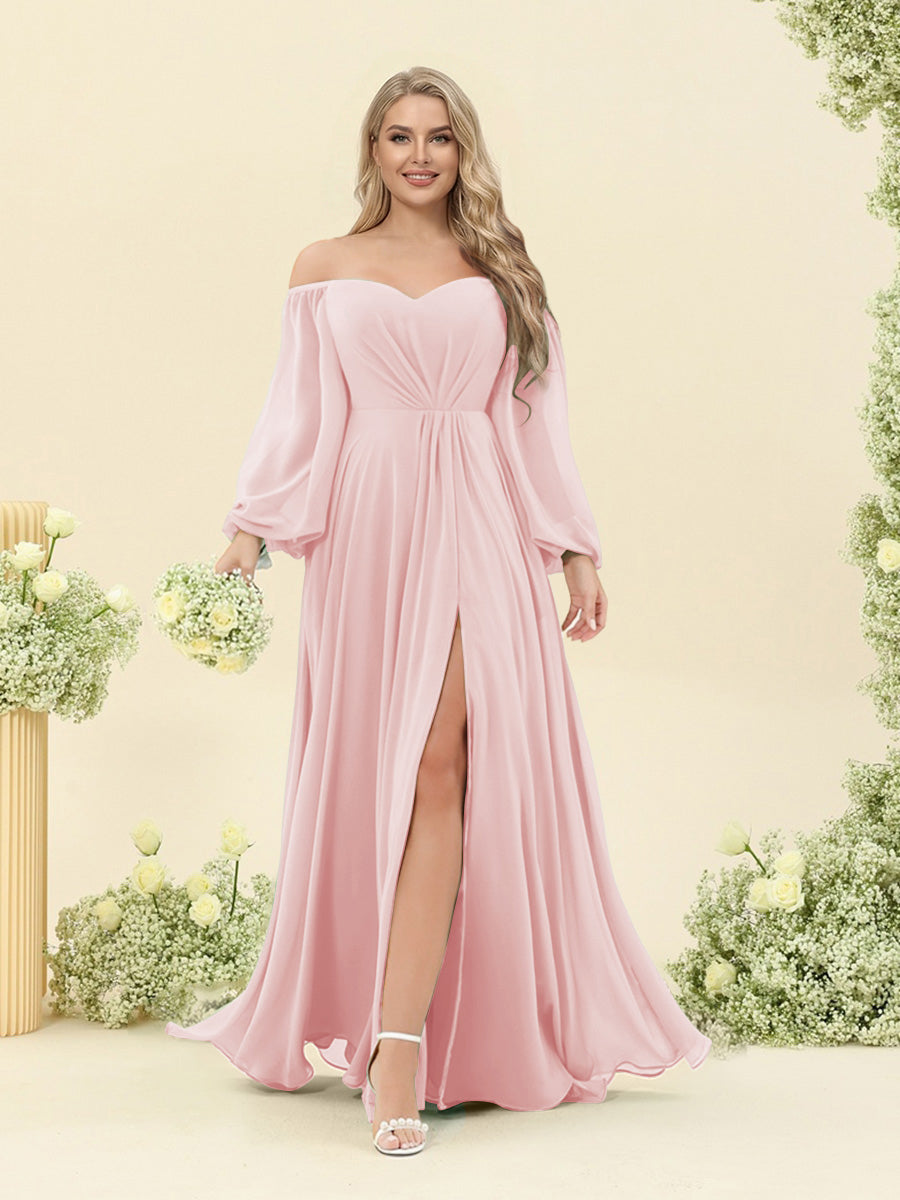 A-Line/Princess Sweetheart Floor-Length Long Plus Size Bridesmaid Dresses with Split Side & Ruffles