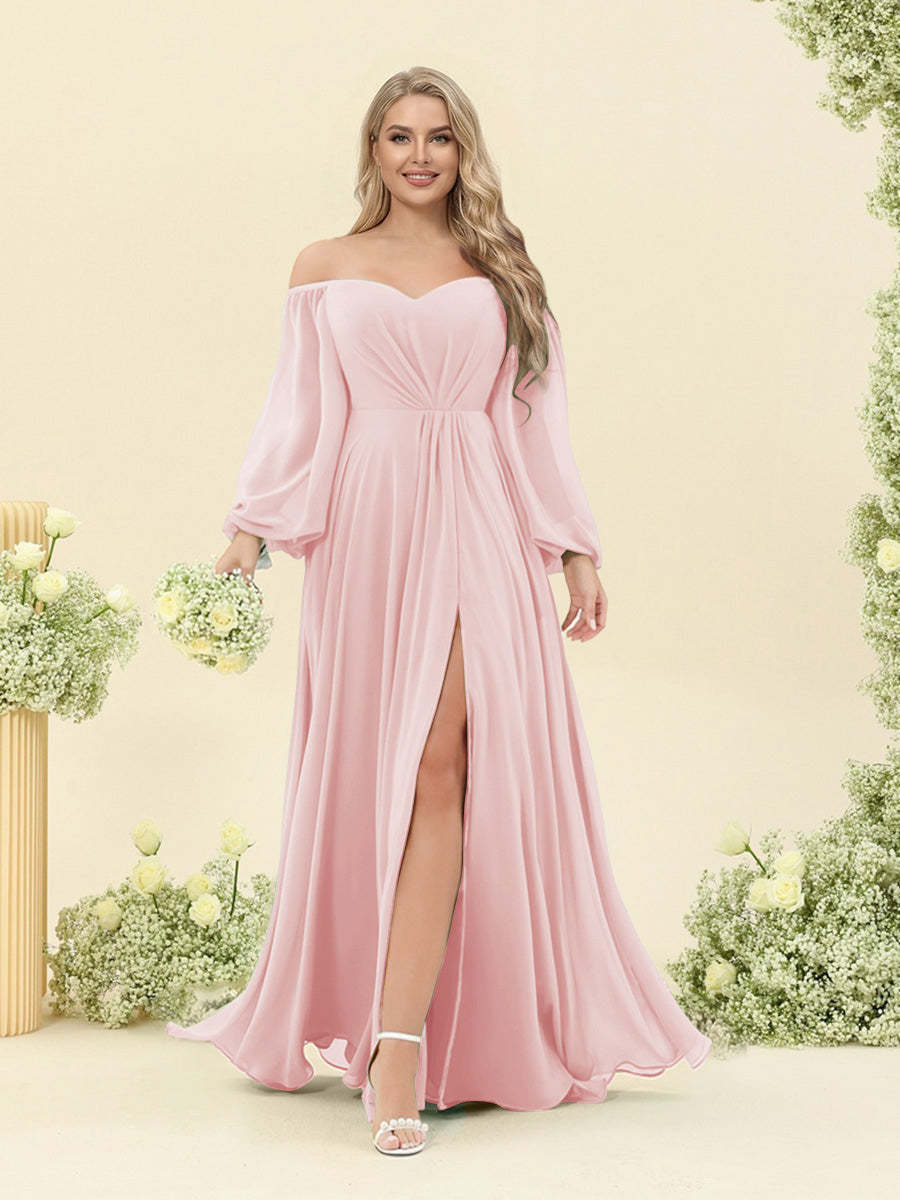 A-Line/Princess Sweetheart Floor-Length Long Plus Size Bridesmaid Dresses with Split Side & Ruffles