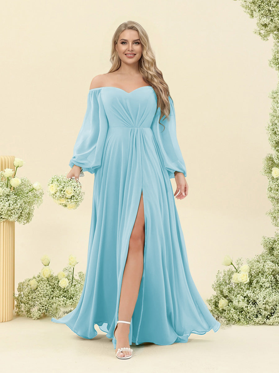 A-Line/Princess Sweetheart Floor-Length Long Plus Size Bridesmaid Dresses with Split Side & Ruffles