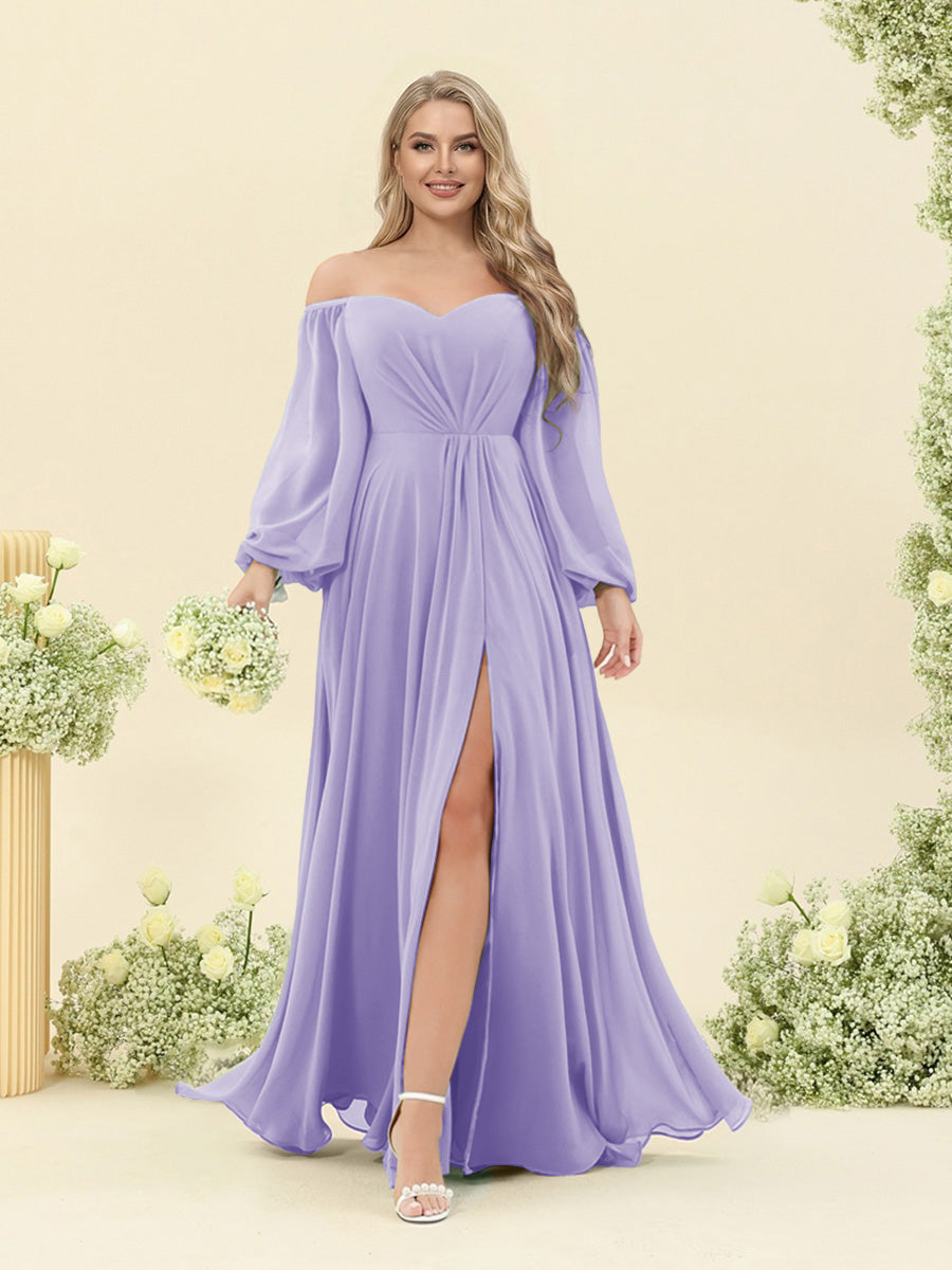 A-Line/Princess Sweetheart Floor-Length Long Plus Size Bridesmaid Dresses with Split Side & Ruffles