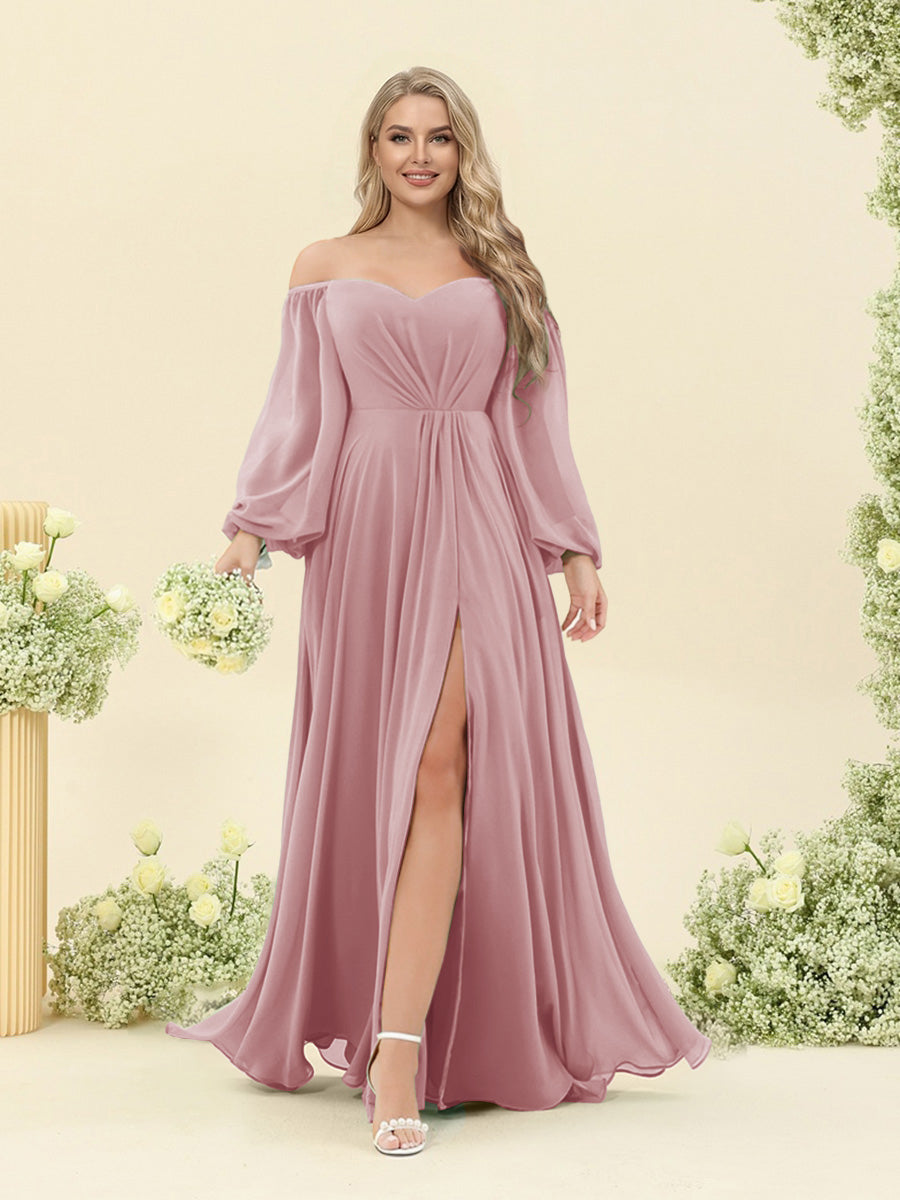 A-Line/Princess Sweetheart Floor-Length Long Plus Size Bridesmaid Dresses with Split Side & Ruffles