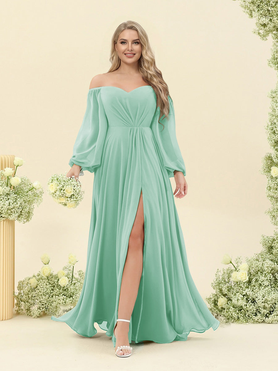 A-Line/Princess Sweetheart Floor-Length Long Plus Size Bridesmaid Dresses with Split Side & Ruffles