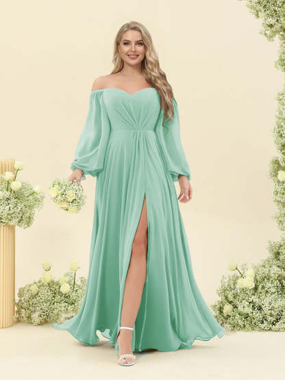 A-Line/Princess Sweetheart Floor-Length Long Plus Size Bridesmaid Dresses with Split Side & Ruffles