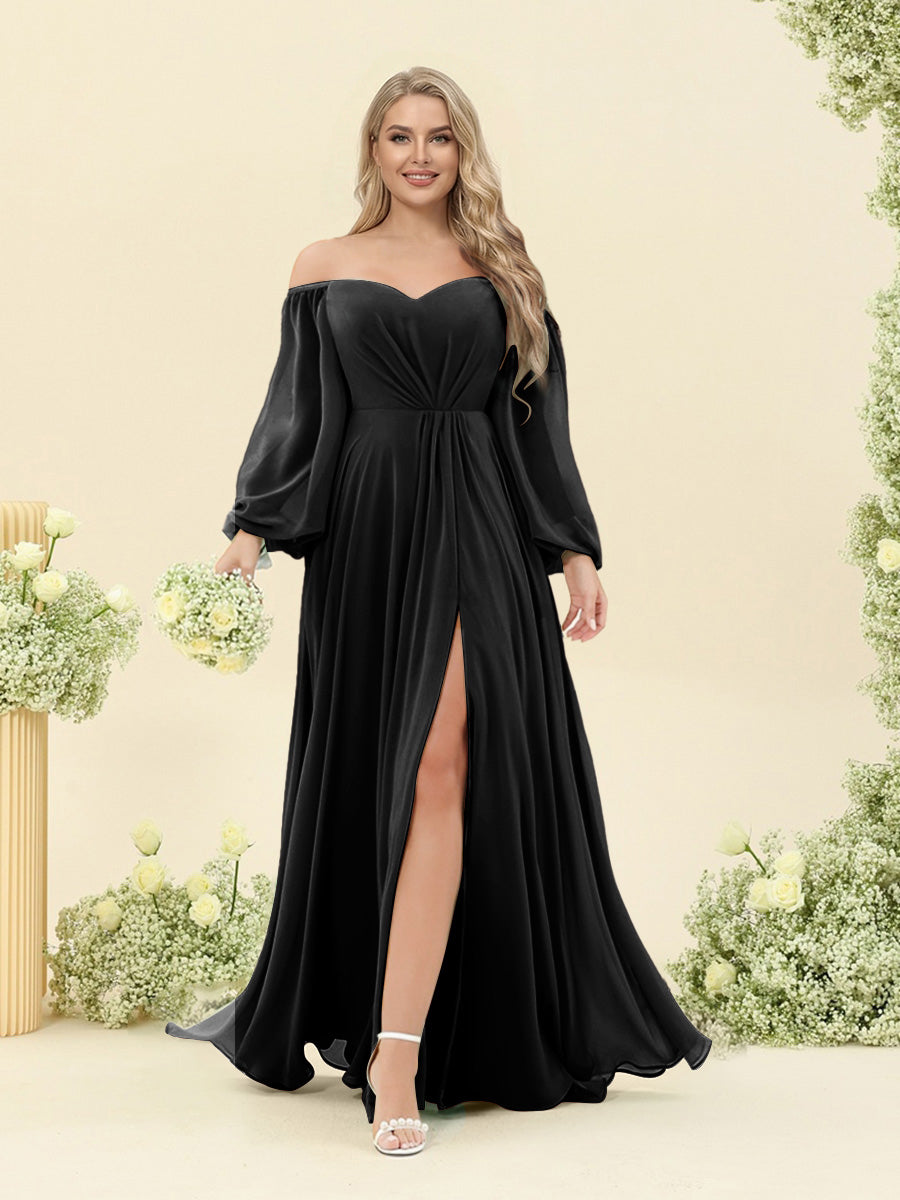 A-Line/Princess Sweetheart Floor-Length Long Plus Size Bridesmaid Dresses with Split Side & Ruffles