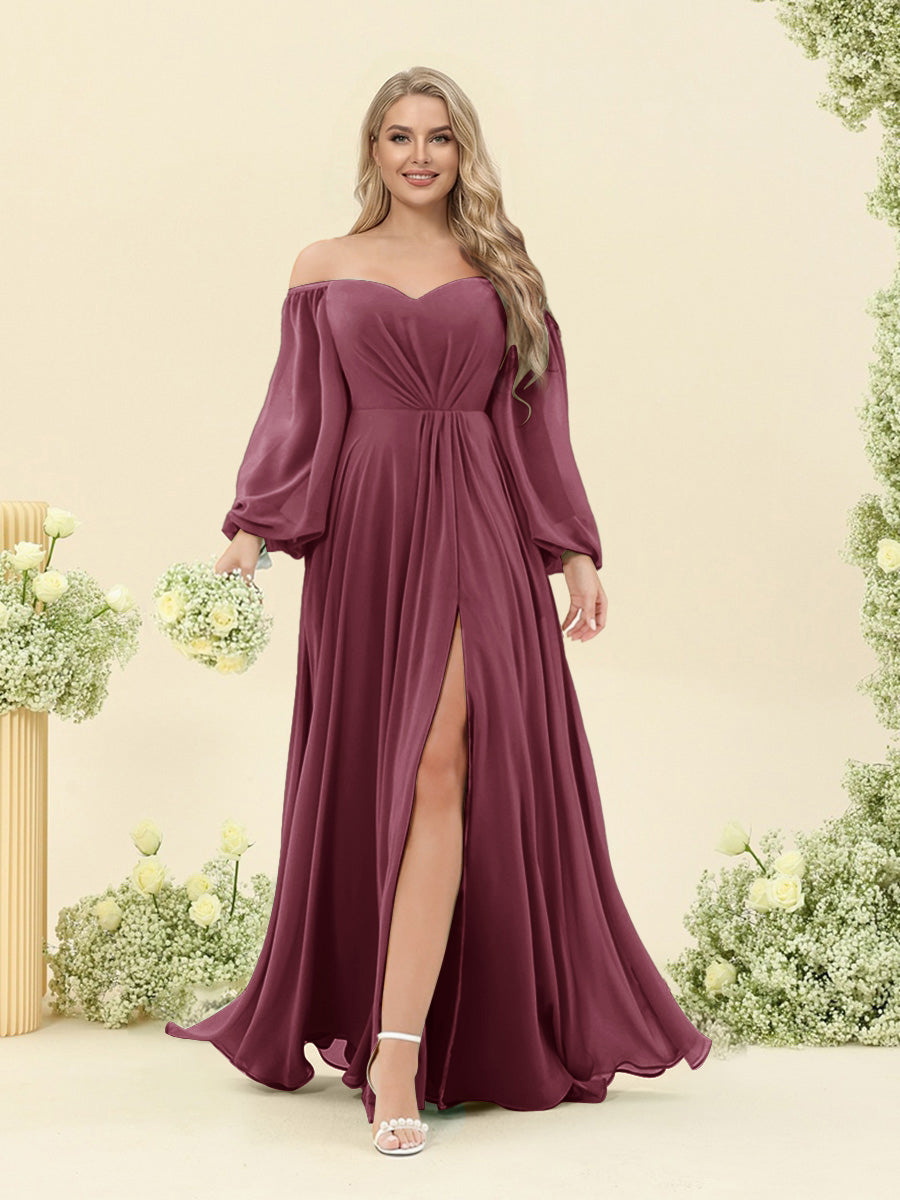 A-Line/Princess Sweetheart Floor-Length Long Plus Size Bridesmaid Dresses with Split Side & Ruffles